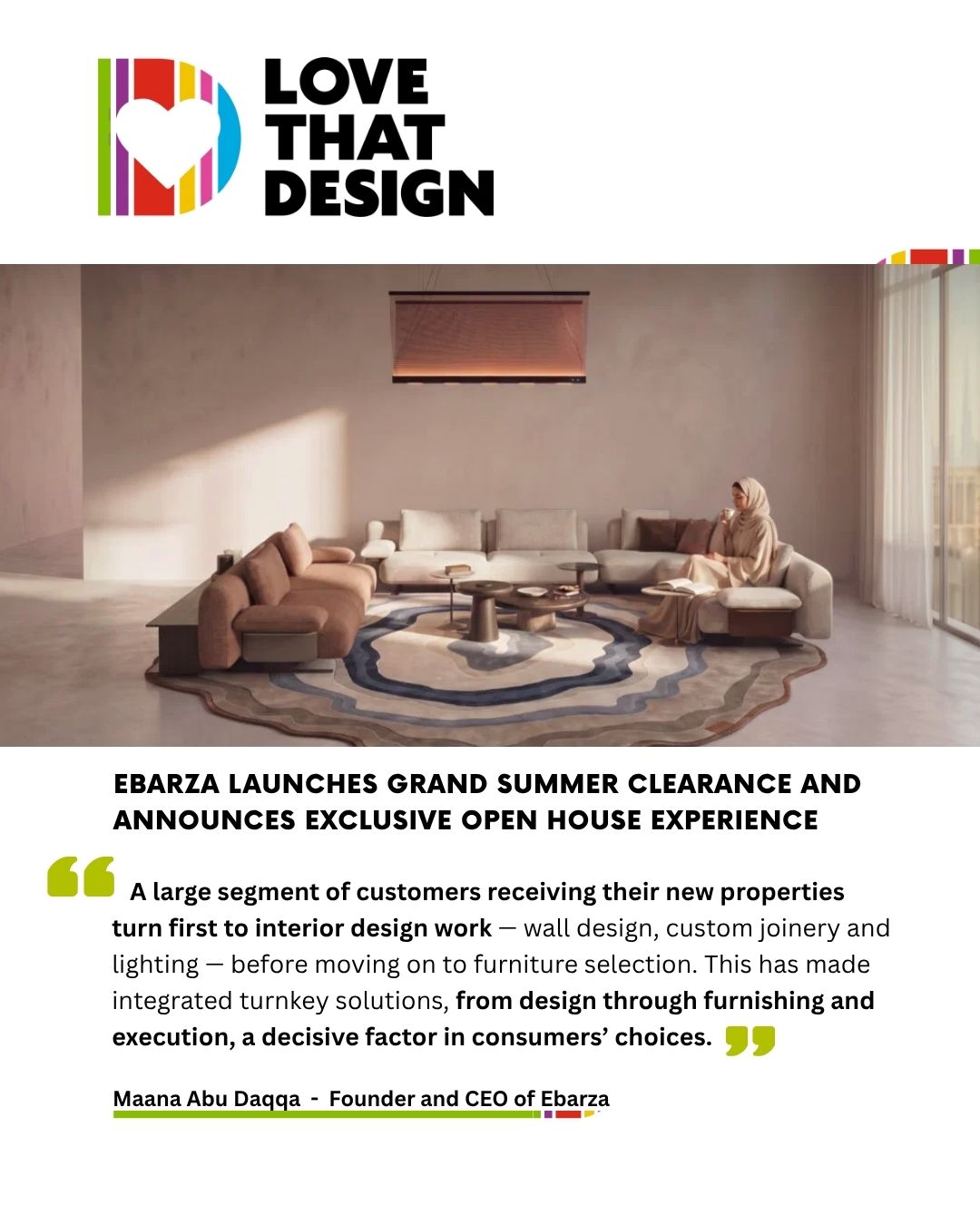 Love That Design : ebarza Joins Dubai Home Festival for the Sixth Consecutive Year with Discounts of up to 75% and Free Interior Design Consultations