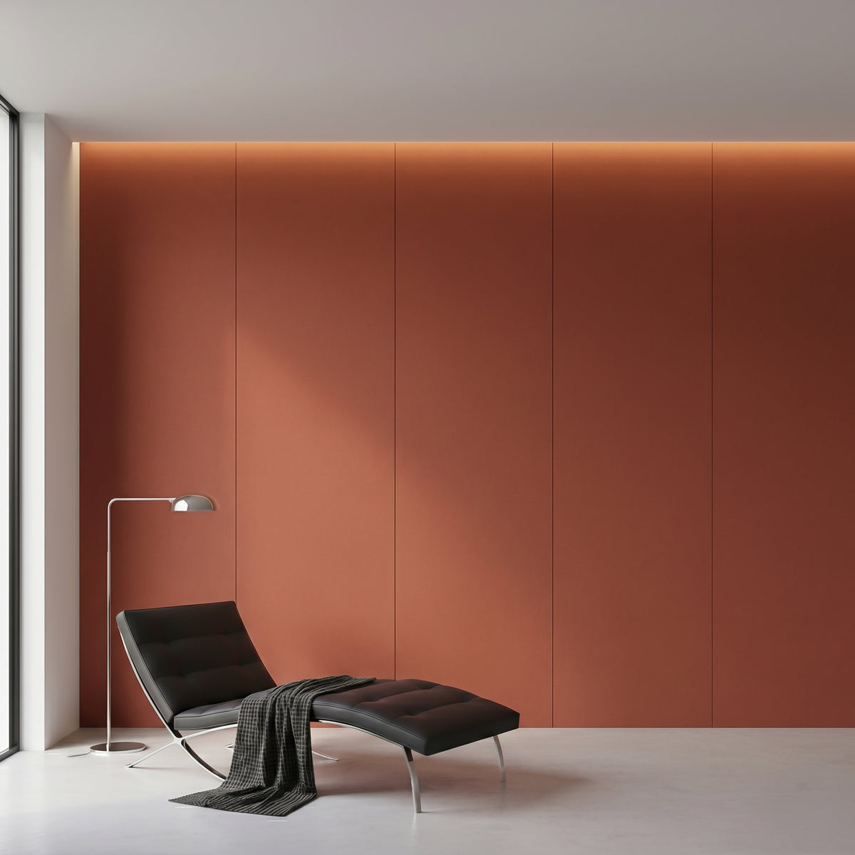 Sunset Orange WPC Wall Panel with BB stitching and film folding, 122x320cm decorative wall panel by Beacon.