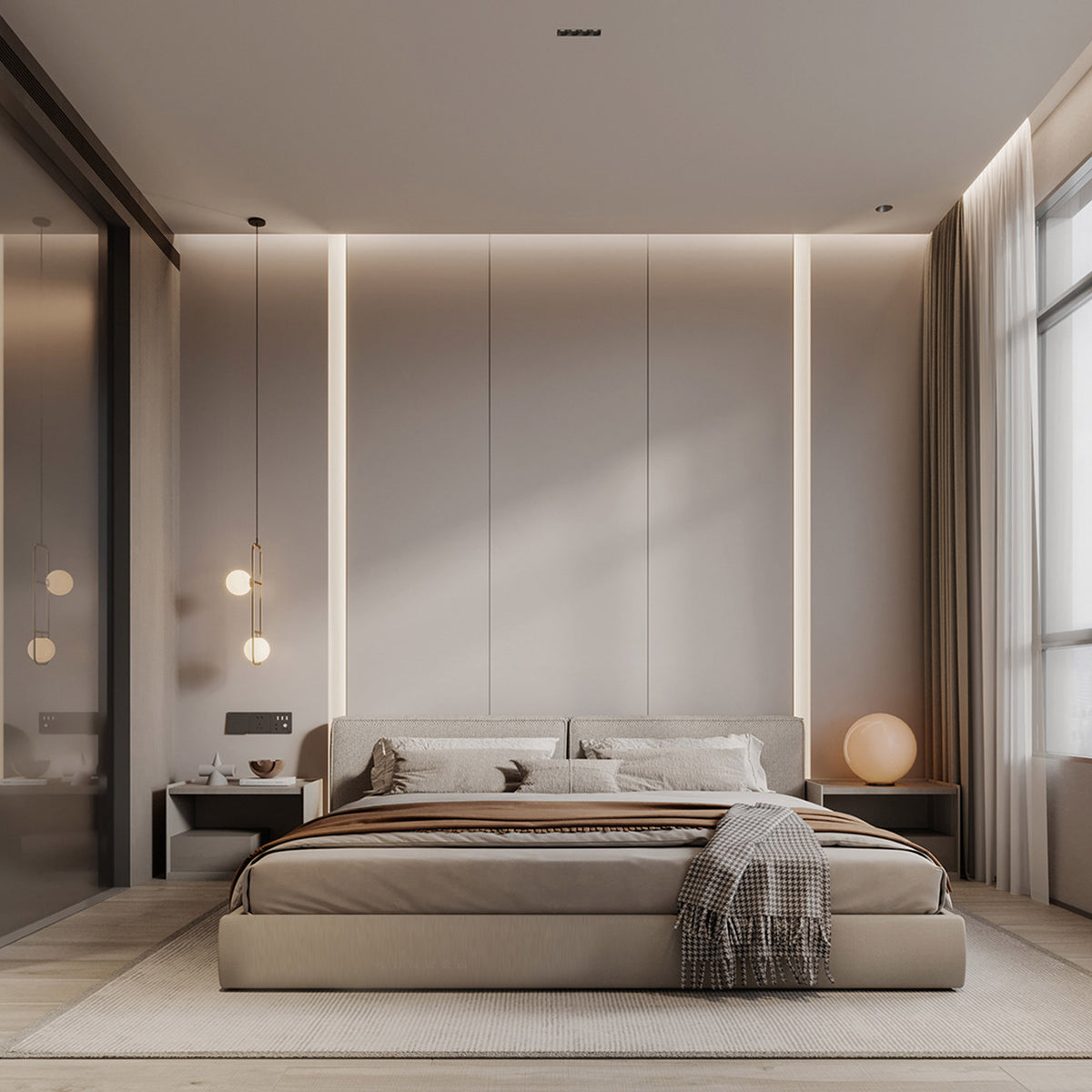 WPC wall panel with BB stitching in Milk Coffee color, 120x320cm, by BEACON, featuring a textured decorative surface.