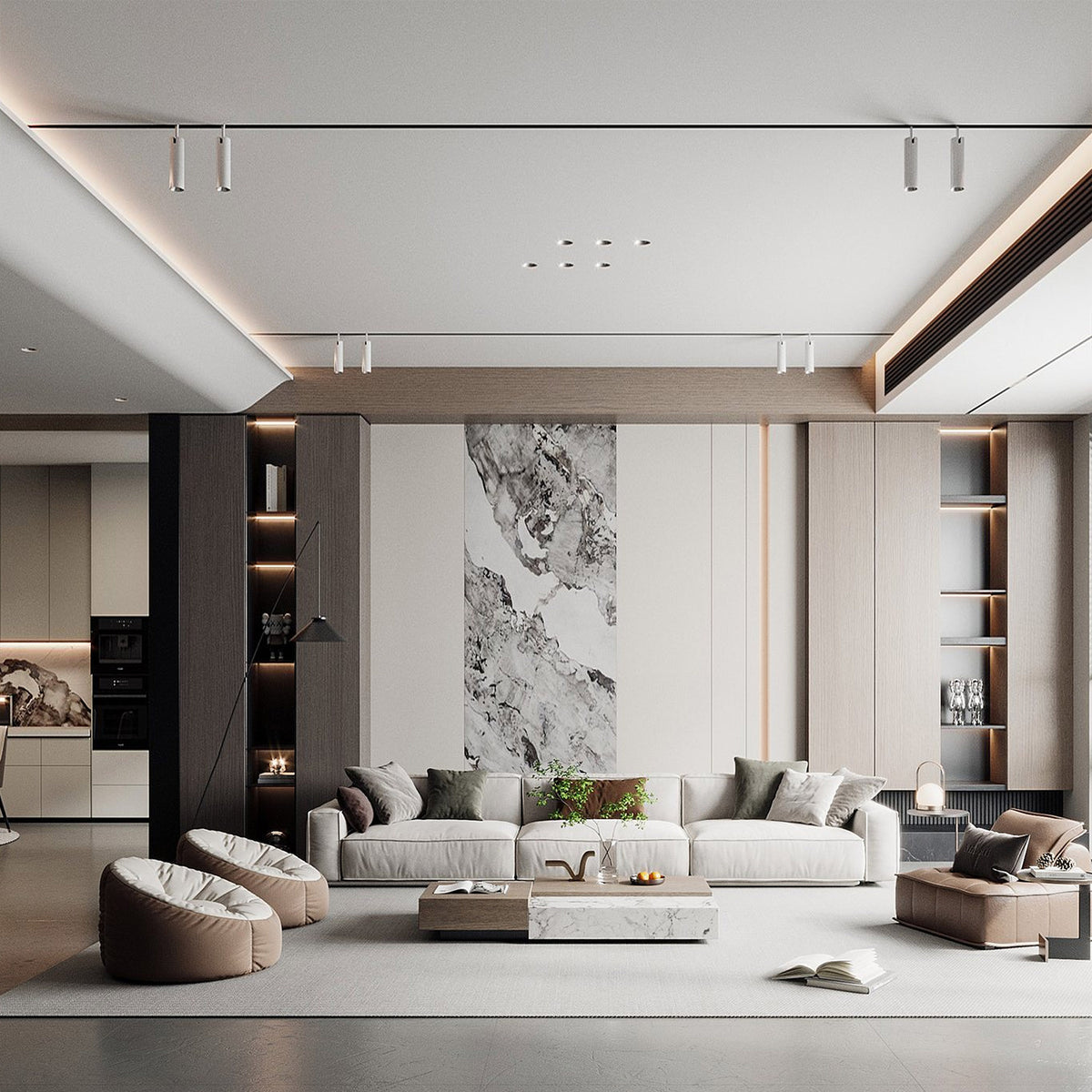WPC wall panel with BB stitching in Milk Coffee color, 120x320cm, by BEACON, suitable for interior decorative wall design.