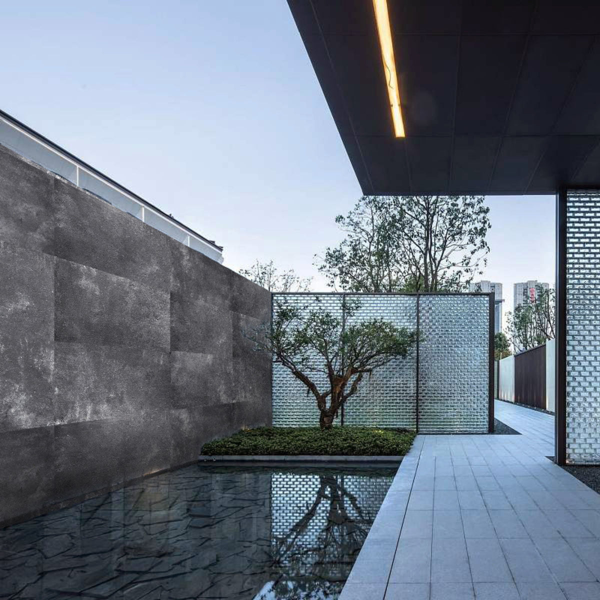 Dark grey Flex Stone Cladding Ando Cement wall panel, 120x60cm, by BEACON, showcasing textured cement finish for interior or exterior walls.