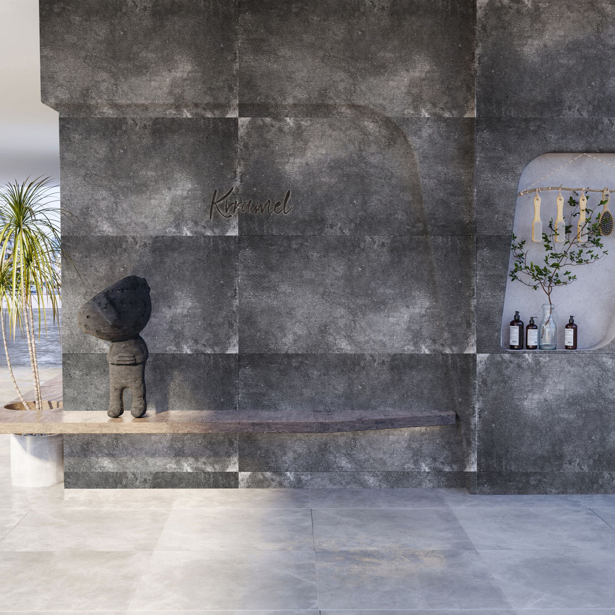 Dark grey Flex Stone Cladding Ando Cement wall panel, 120x60cm, by BEACON, with textured stone appearance.