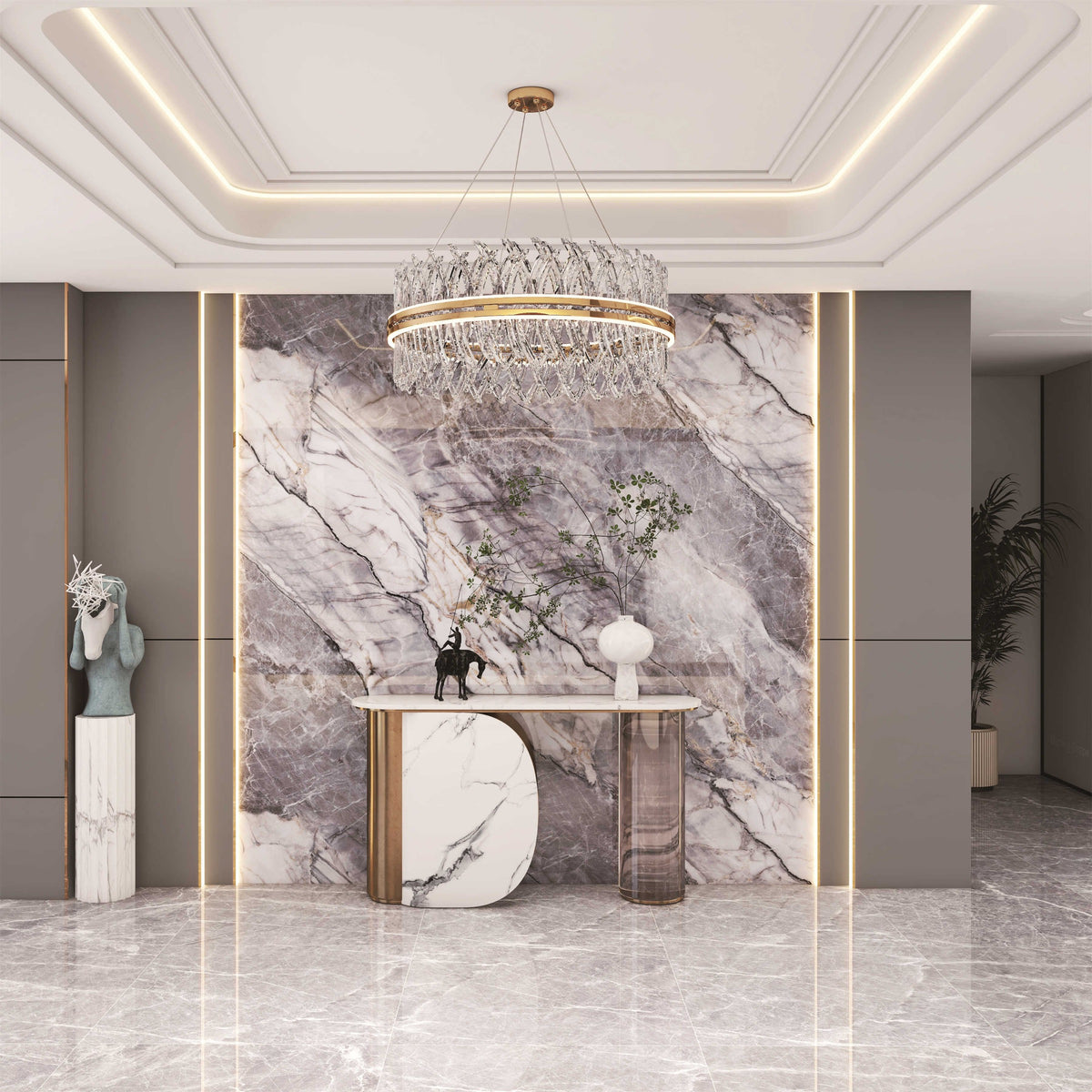 Silver brushed WPC wall panel with BB stitching, 122x300cm, decorative wall panel by BEACON for modern interior design.