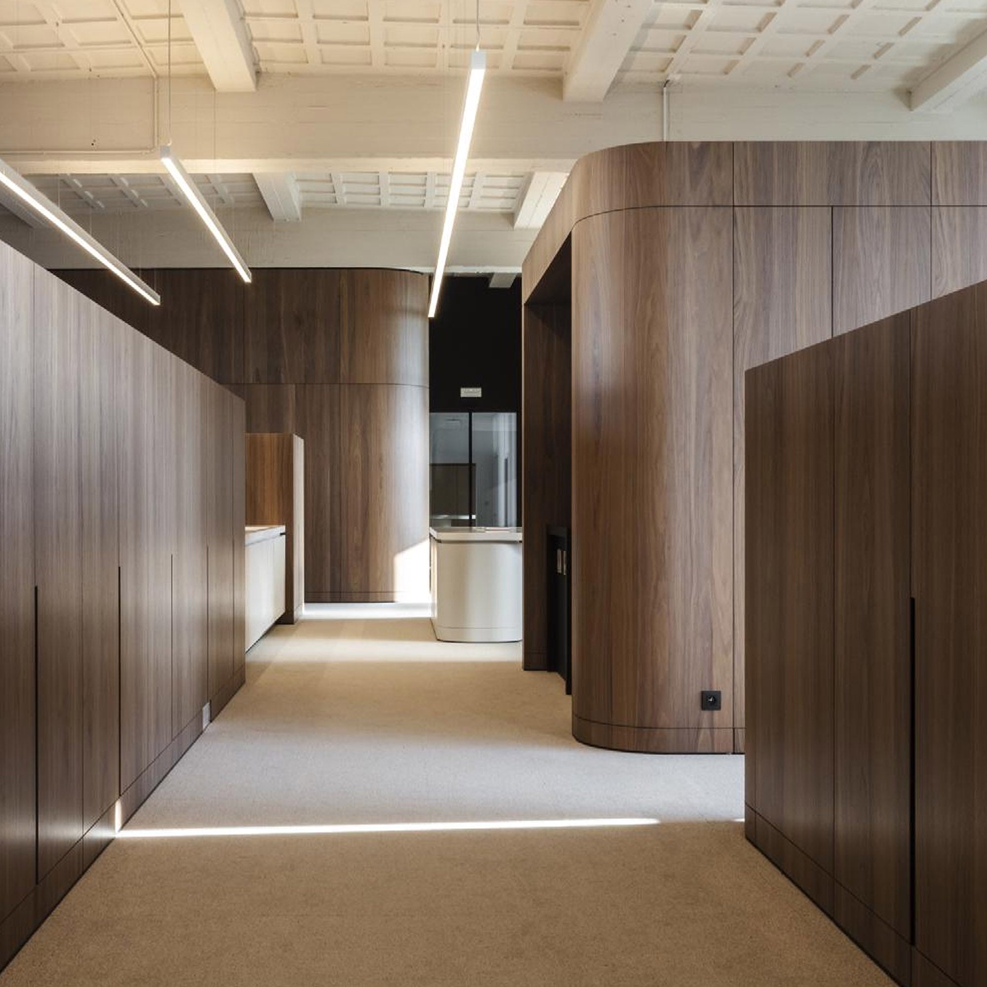 WPC wall panel with BB stitching in walnut color, 122x320cm, by BEACON, featuring a stylish decorative design.