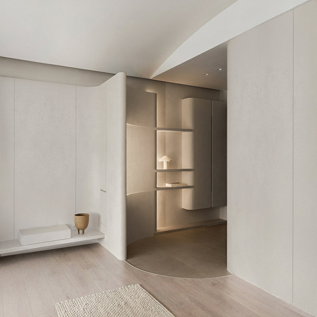 Light cement WPC wall panel from BEACON with BB stitching and film folding, 122x320cm decorative wall panel.