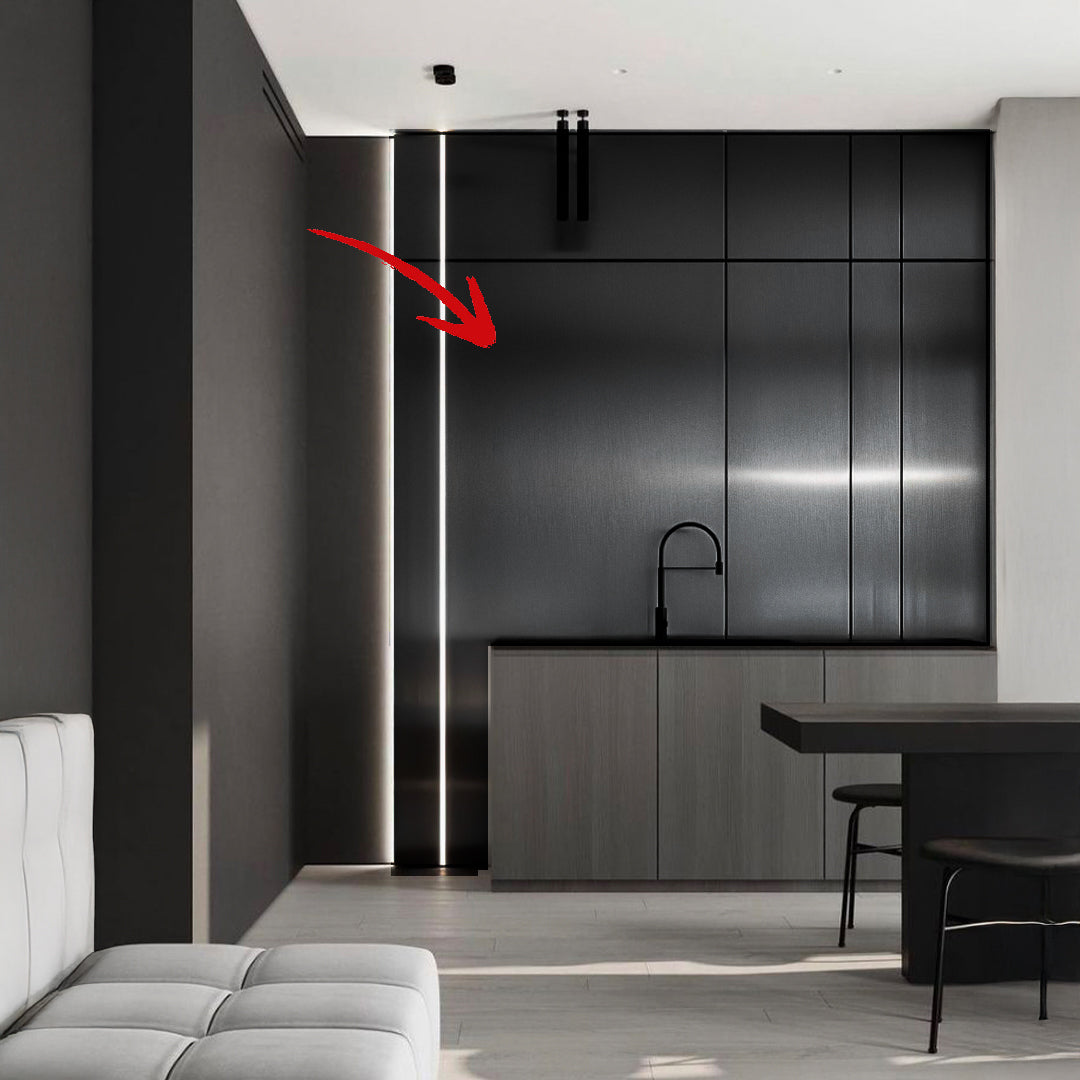 WPC wall panel with BB stitching in metal color, 122x320cm, decorative wall panel by BEACON for interior design.