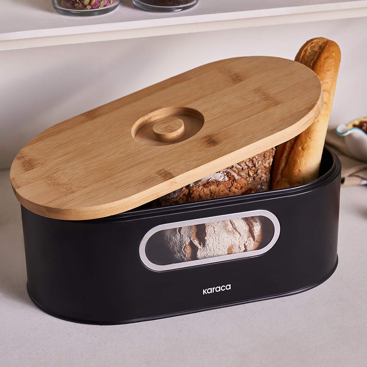 Karaca Stream 2in1 Bread Box/Cutting Board Black 153.09.01.4247 - Bread Boxes - ebarza Furniture UAE | Shop Modern Furniture in Abu Dhabi & Dubai - مفروشات ايبازرا في الامارات | تسوق اثاث عصري وديكورات مميزة في دبي وابوظبي