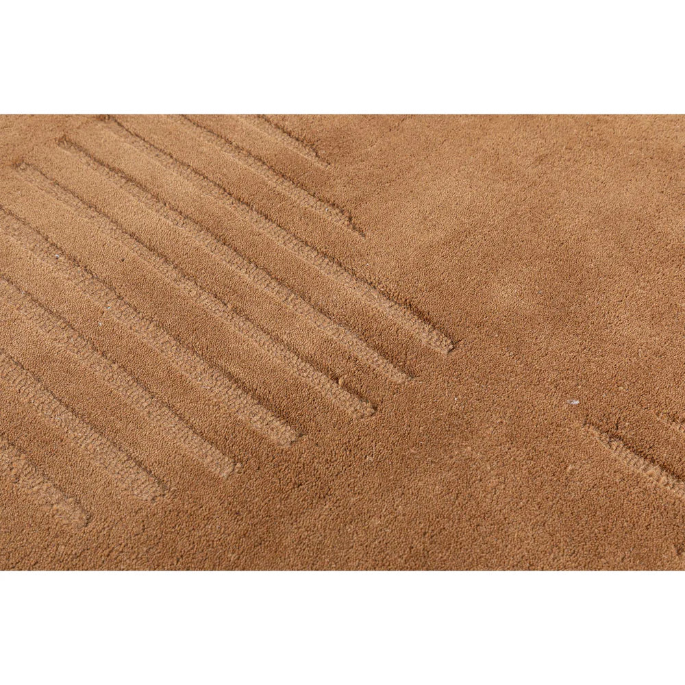 Kaleidoscope Wool Clay Color Rug by Javi, 250x150 cm, featuring vibrant, intricate patterns in soft wool material.
