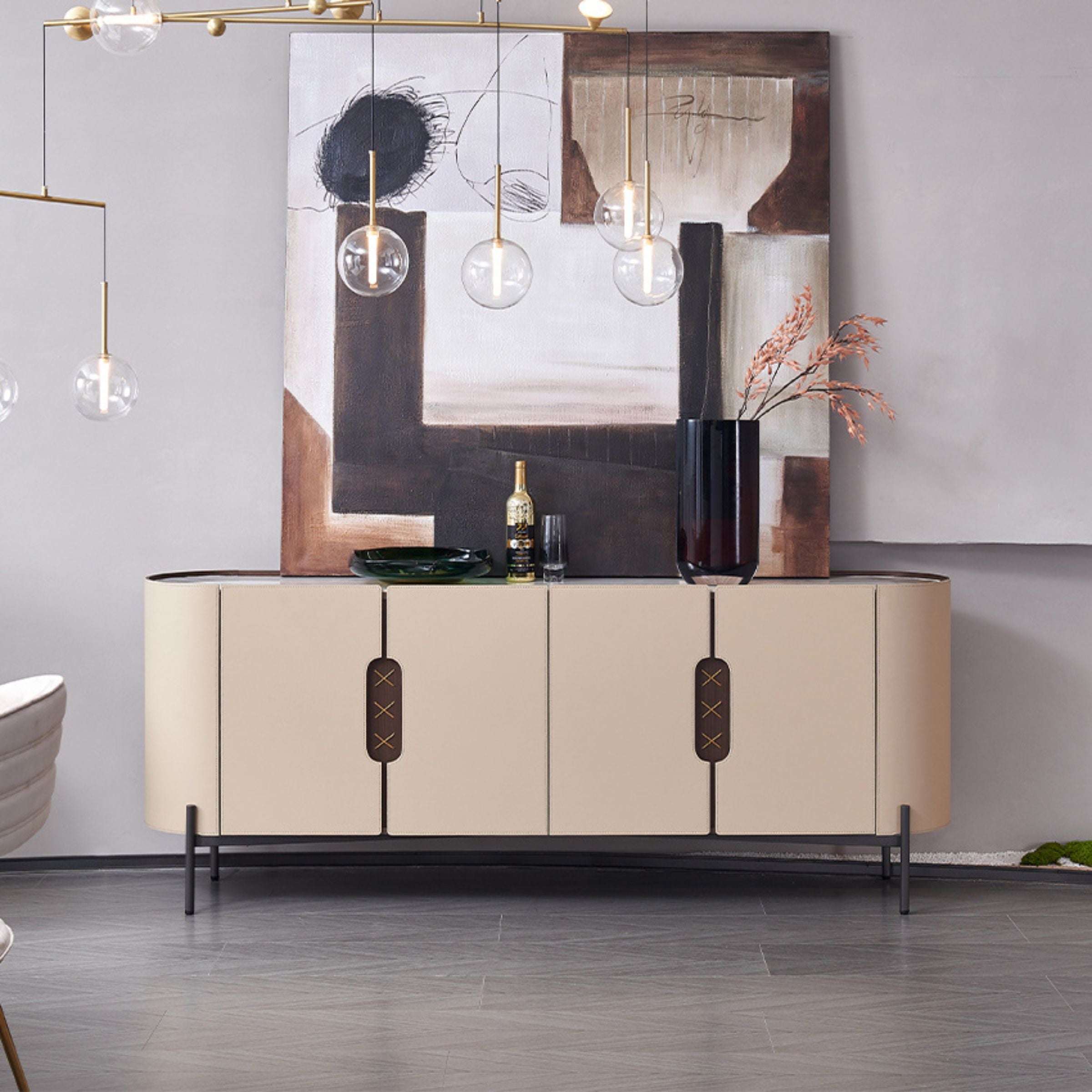 Stitch Saddle Leather Sideboard / Cabinet MLL-T32 - Cabinets - ebarza Furniture UAE | Shop Modern Furniture in Abu Dhabi & Dubai - مفروشات ايبازرا في الامارات | تسوق اثاث عصري وديكورات مميزة في دبي وابوظبي