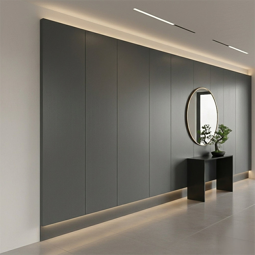 Mist Blue WPC wall panel with BB stitching and film folding, 122x320cm, decorative wall panel by BEACON.