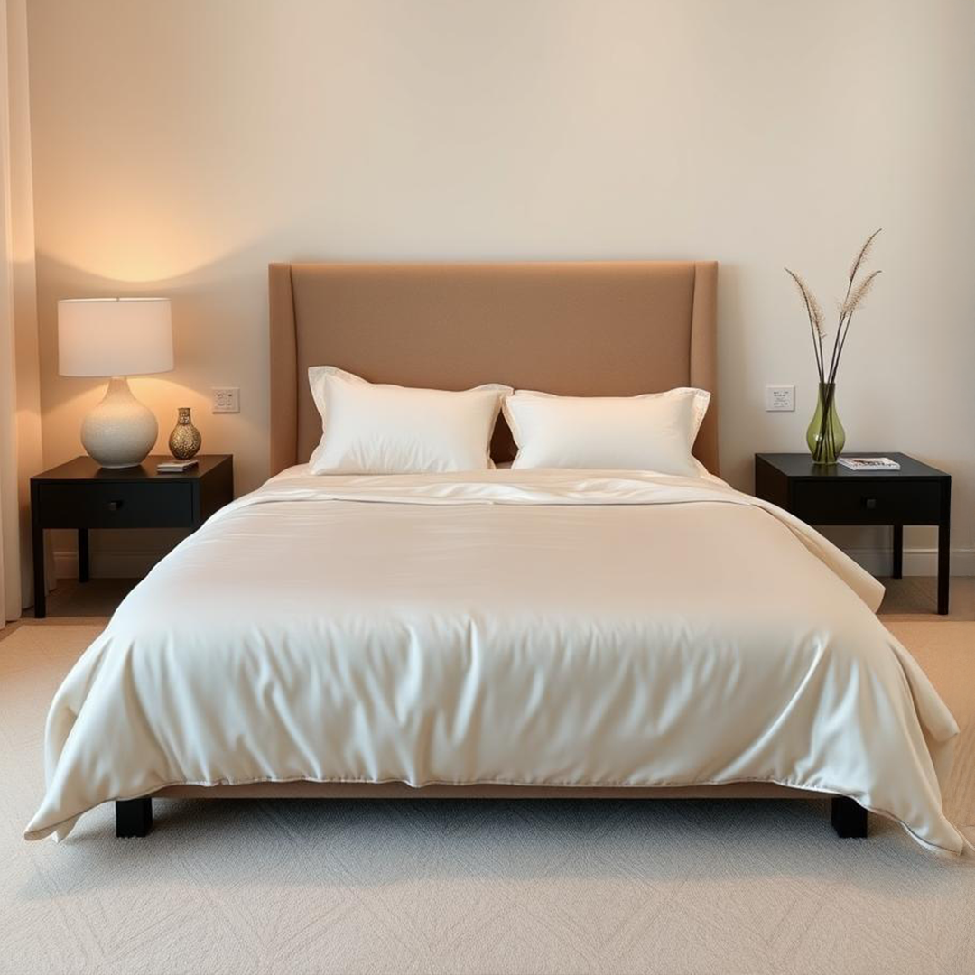 Ivory double bed sheet made of 16mm silk, featuring a smooth, luxurious fabric from BEACON bedding collection.