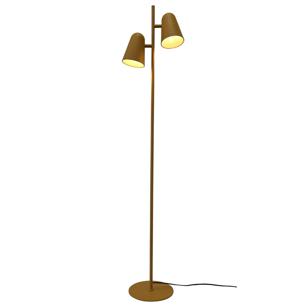 BEACON Arbor floor lamp with a sleek metal base and fabric shade, modern design ideal for living room or office lighting.