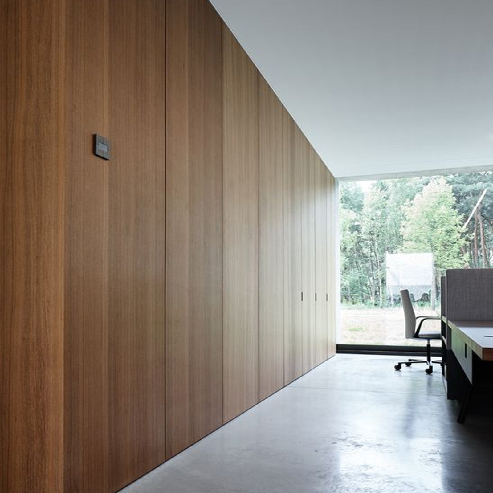 Walnut MDF slat acoustic flat wall panel, 280x122cm, designed for decorative and sound-absorbing wall decoration.