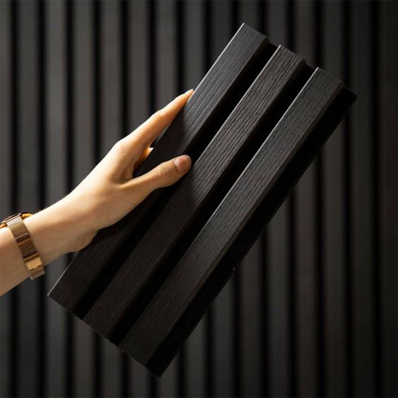 280x60x2.1cm Slat Acoustic panel 35-15mm Fire retardant Decoration Panel Black-Oak001 - Wall Panels - ebarza Furniture UAE | Shop Modern Furniture in Abu Dhabi & Dubai - مفروشات ايبازرا في الامارات | تسوق اثاث عصري وديكورات مميزة في دبي وابوظبي