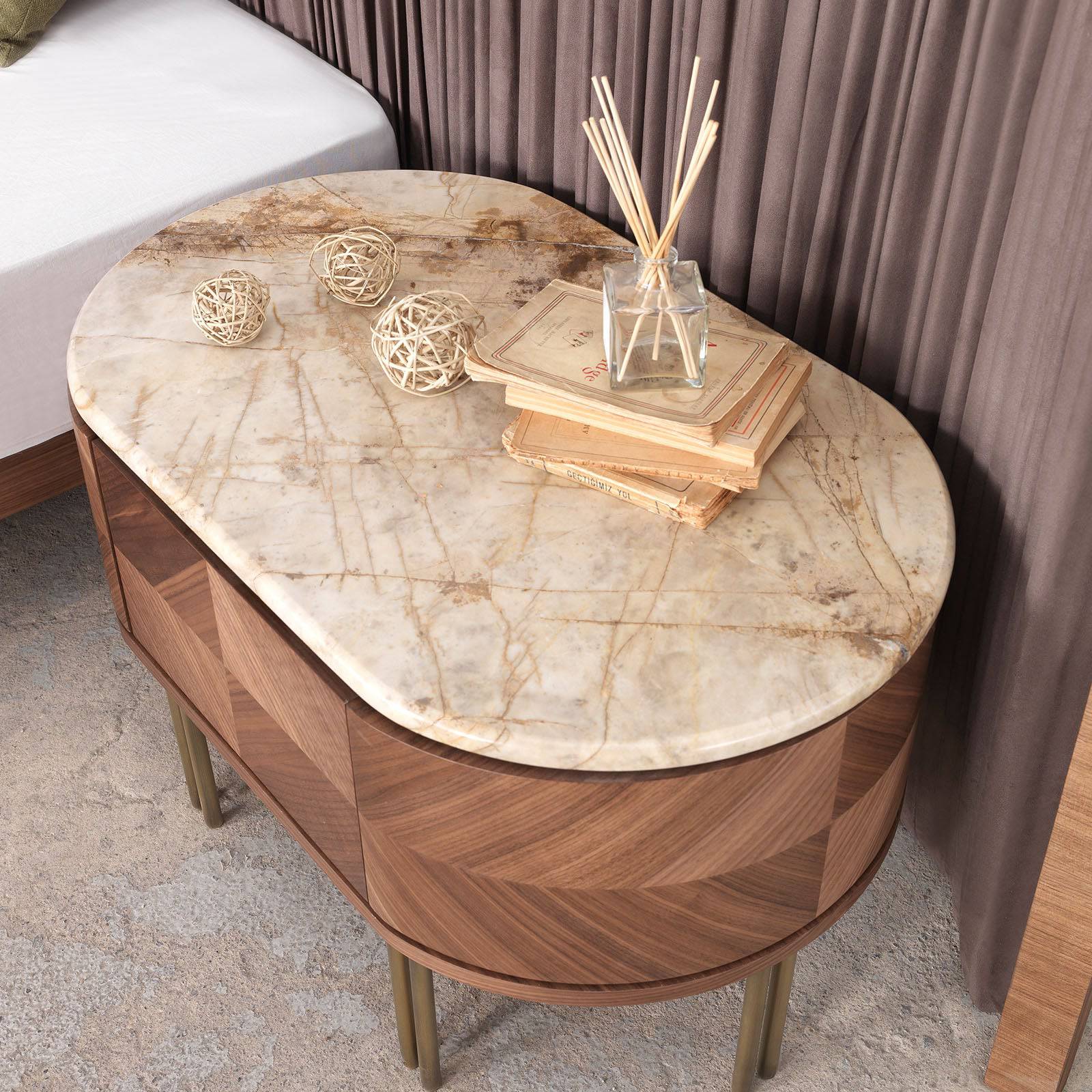 Display Item - 2X Eva Natural Marble Bedside Tables Eva-Side Nakheel - DISPLAY ITEM - ebarza Furniture UAE | Shop Modern Furniture in Abu Dhabi & Dubai - مفروشات ايبازرا في الامارات | تسوق اثاث عصري وديكورات مميزة في دبي وابوظبي