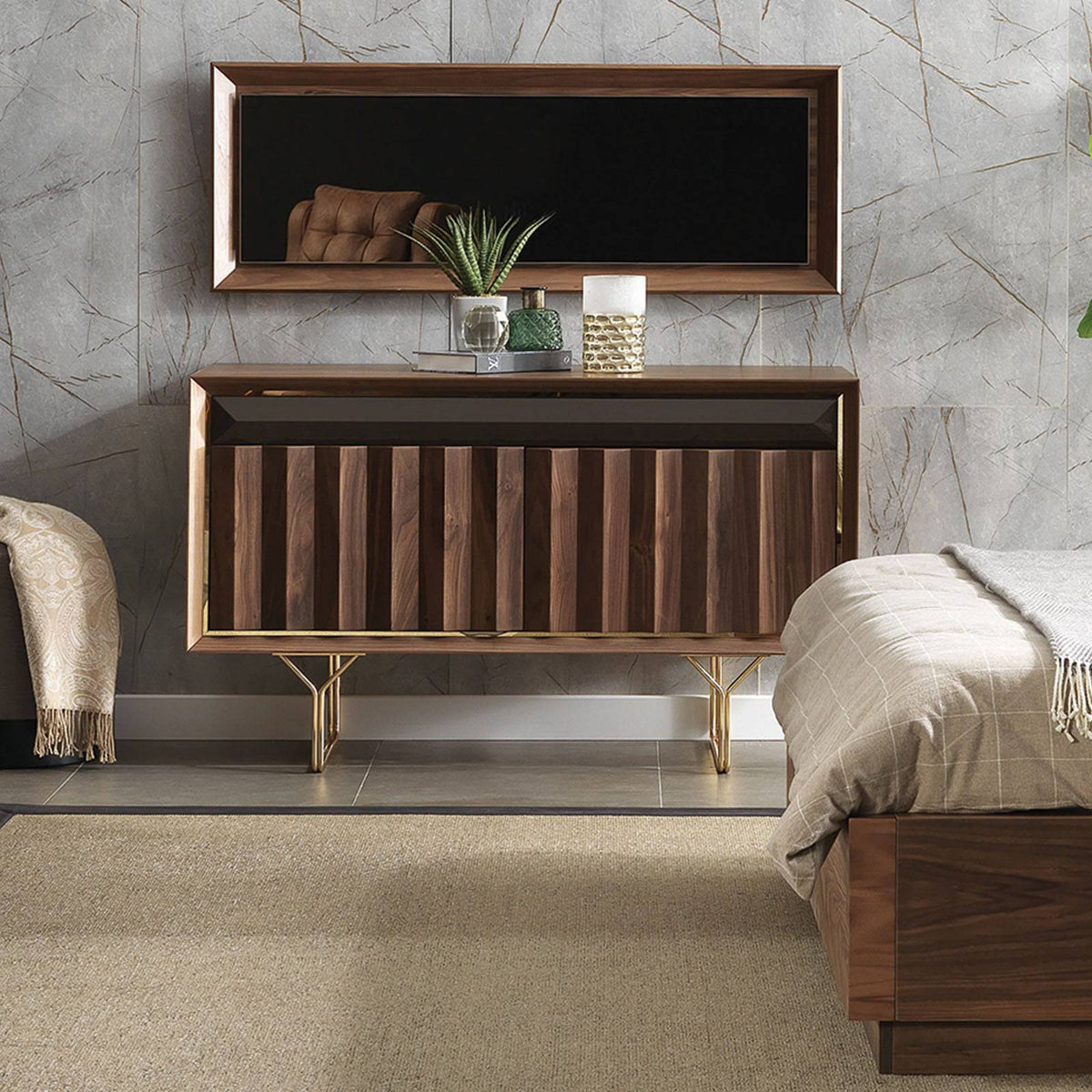 Set of two Ginda bedside tables by YOL LIVING featuring modern wooden design and compact storage.