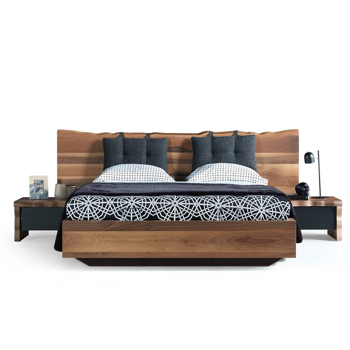 Pair of Monaco bedside tables by YOL LIVING with sleek wood finish, ideal for bedroom storage and decor.