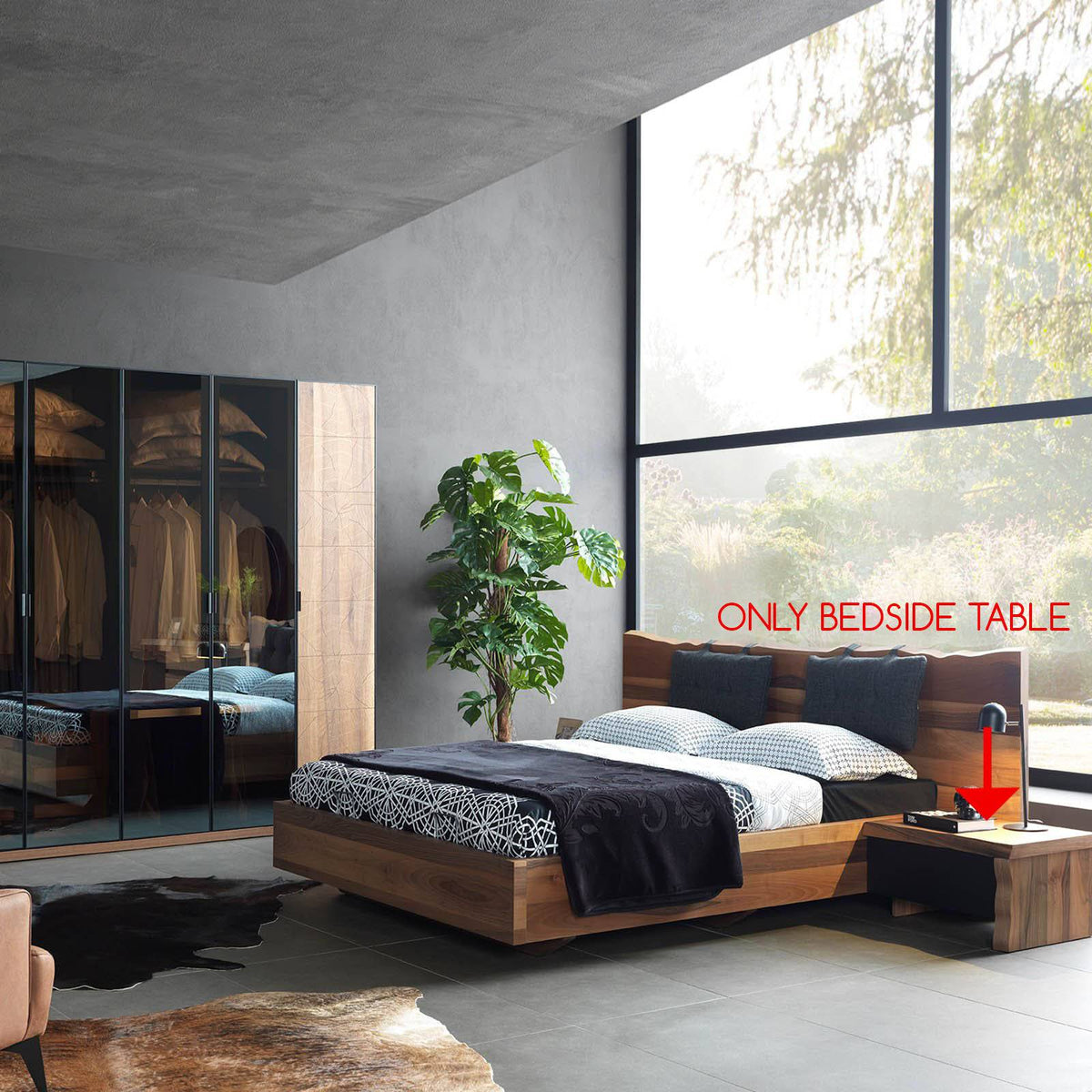 Pair of Monaco bedside tables by YOL LIVING, featuring modern design with wood finish and sleek storage drawers.