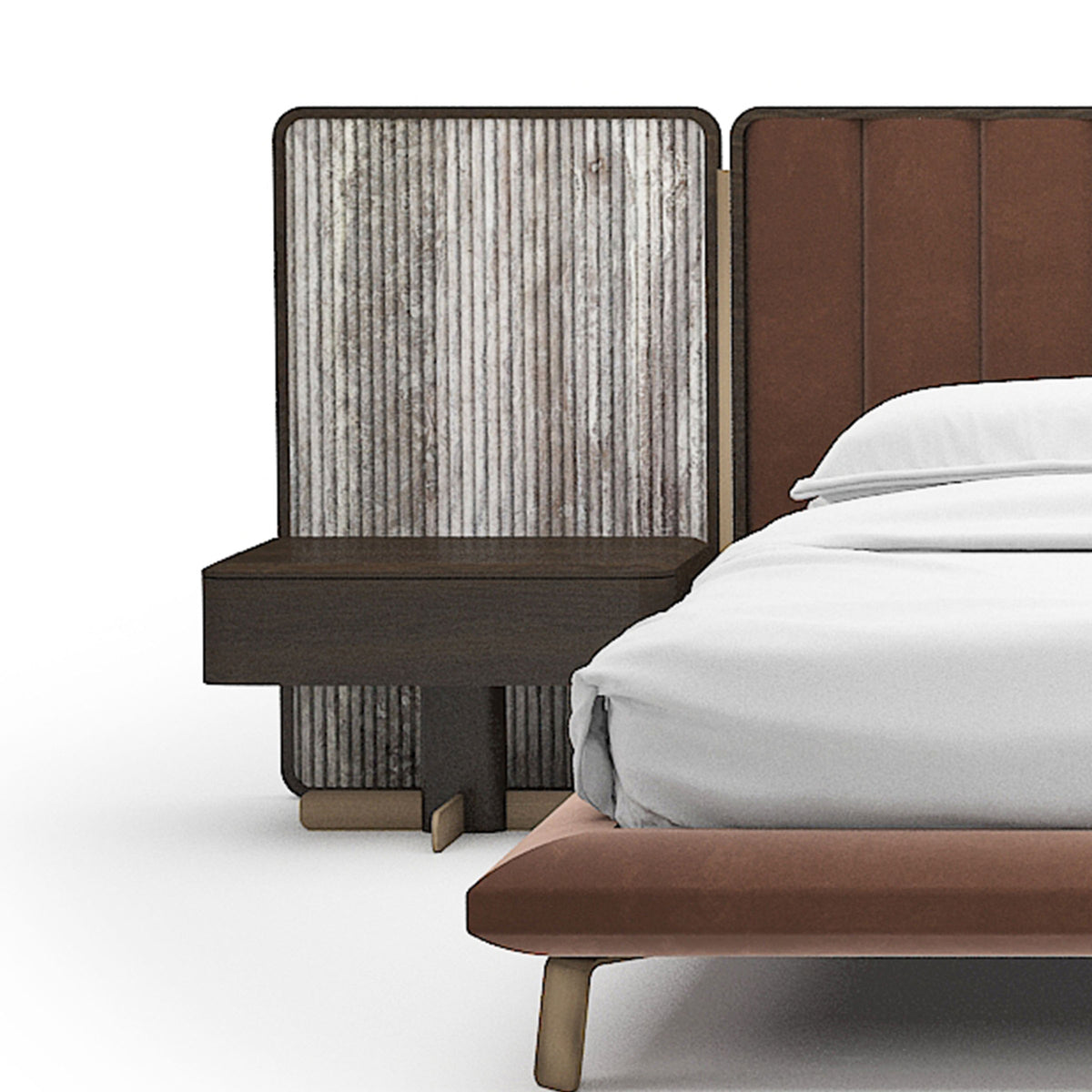 Two HOMAGE KOLTUK Odeon Nightstand OD-NS-001 bed side tables with sleek wooden finish and modern design.