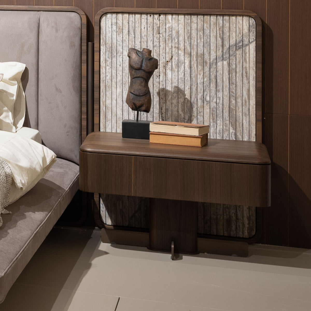 Pair of HOMAGE KOLTUK Odeon Nightstand bed side tables with wooden finish and sleek design, shown side by side.