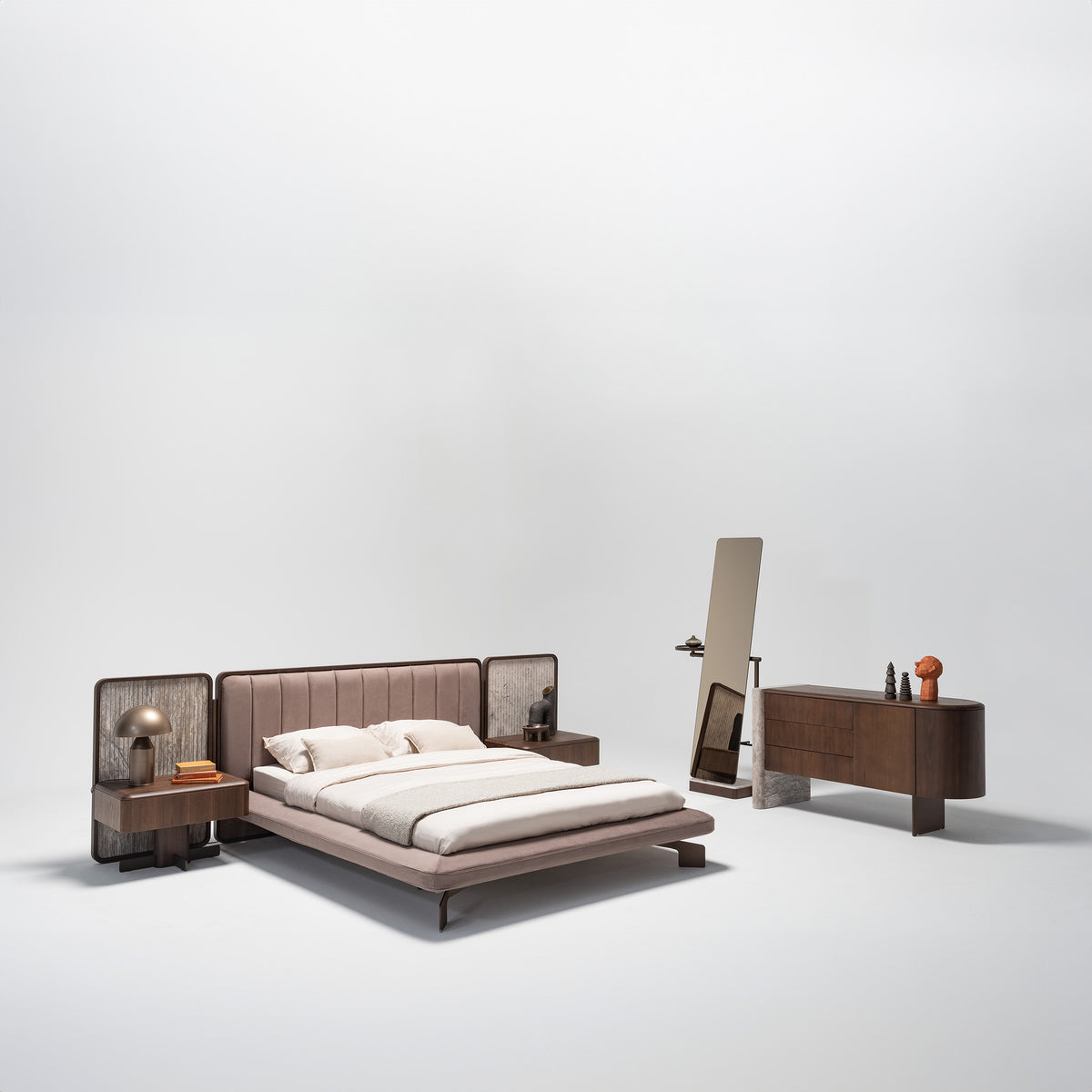 Pair of HOMAGE KOLTUK Odeon Nightstand bedside tables with modern wood finish and sleek design.