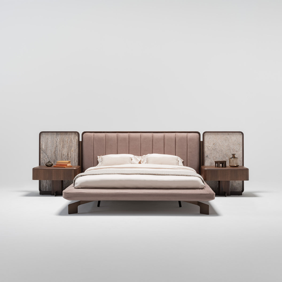Two HOMAGE KOLTUK Odeon Nightstand OD-NS-001 bedside tables with modern wooden finish and clean design.