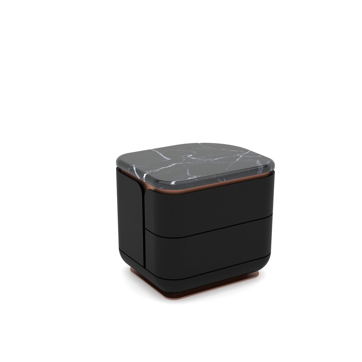 Two black Tulip bedside tables from LODA FURNITURE, featuring sleek, modern design and compact storage for bedroom decor.