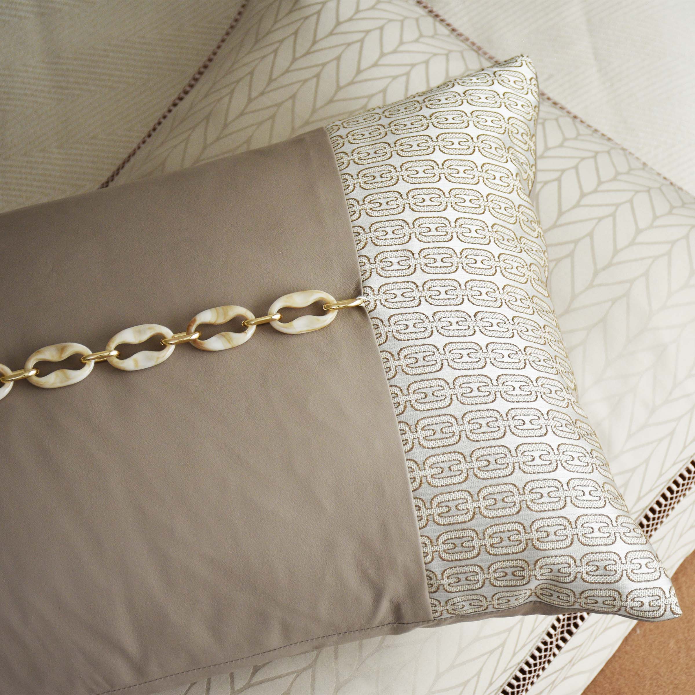 BEACON 30x60 Moray Spliced Cushion with geometric pattern, soft fabric, and modern design for home decor.