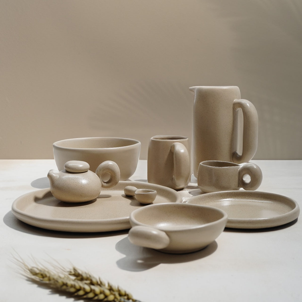 Set of 30-piece Asian Zen ceramic dinnerware set for 6 people, includes plates, bowls, and cups with elegant design.