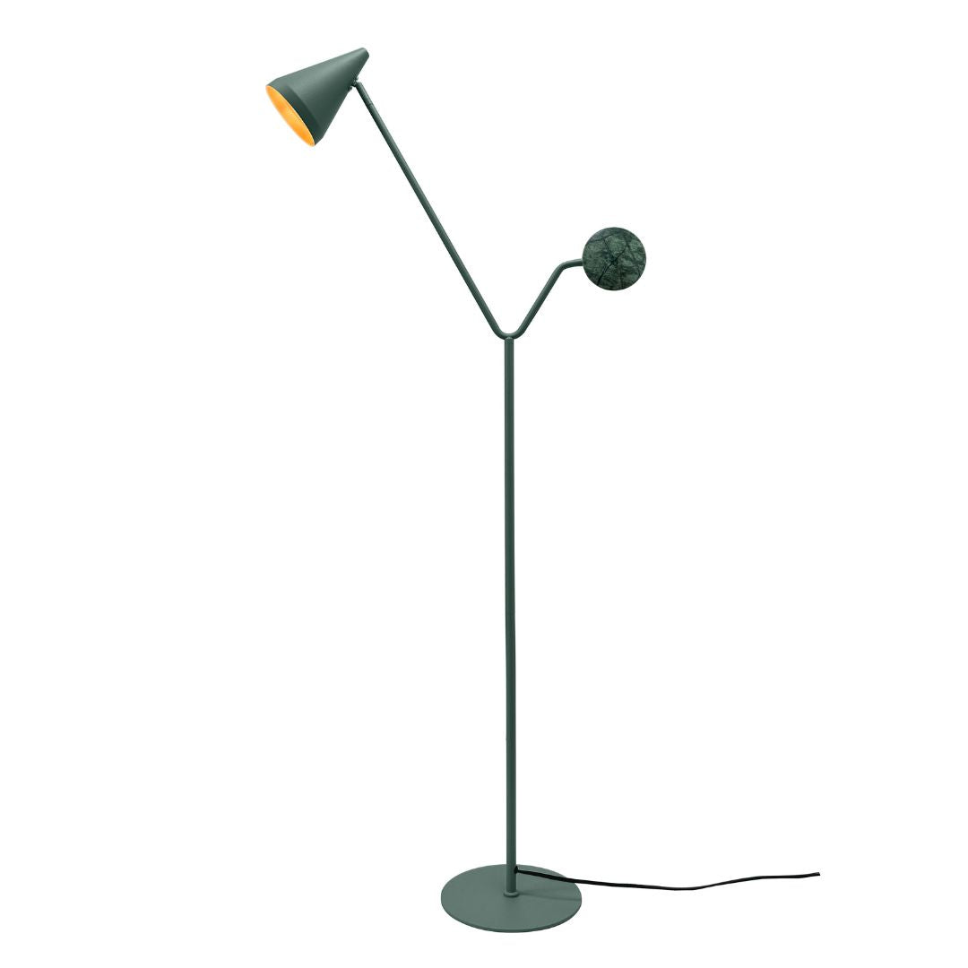 BEACON Magma Floor Lamp with sleek design and adjustable height, featuring a modern black finish and a warm light.