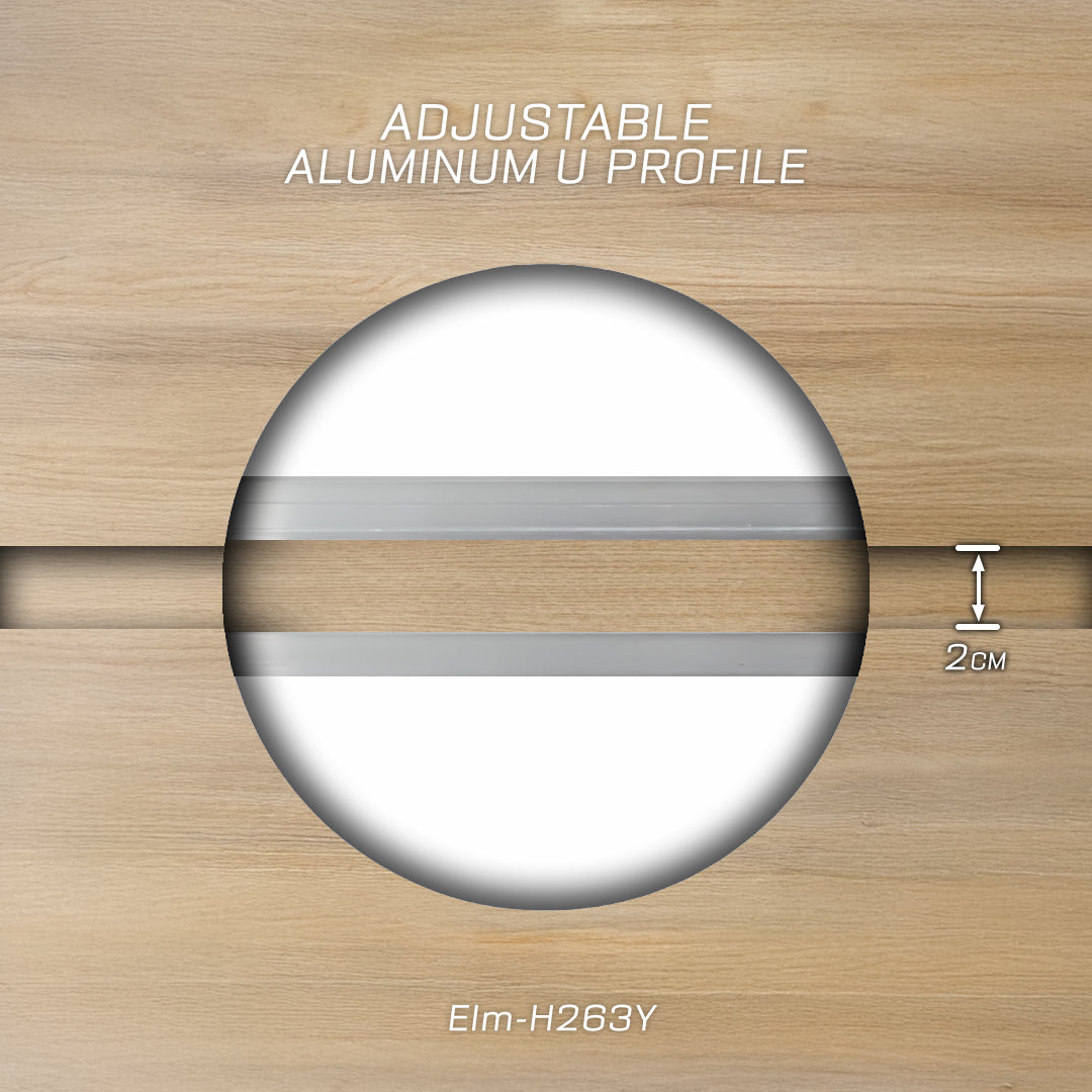 Aluminum adjustable U-profile wall panel in Warm Elm H263Y for decorative interior accents by Beacon.