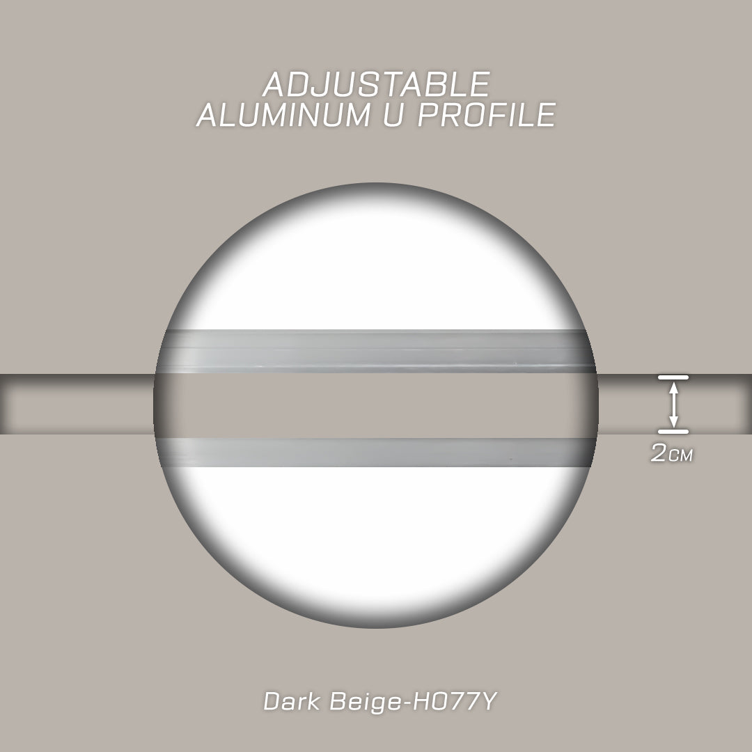 Dark beige aluminum U-profile wall panel edge trim, adjustable, from BEACON 320H series for decorative wall finishing.
