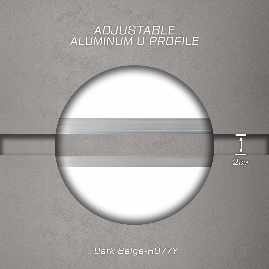 Aluminum adjustable U-profile wall panel trim in dark cement color for modern interior or exterior wall applications.
