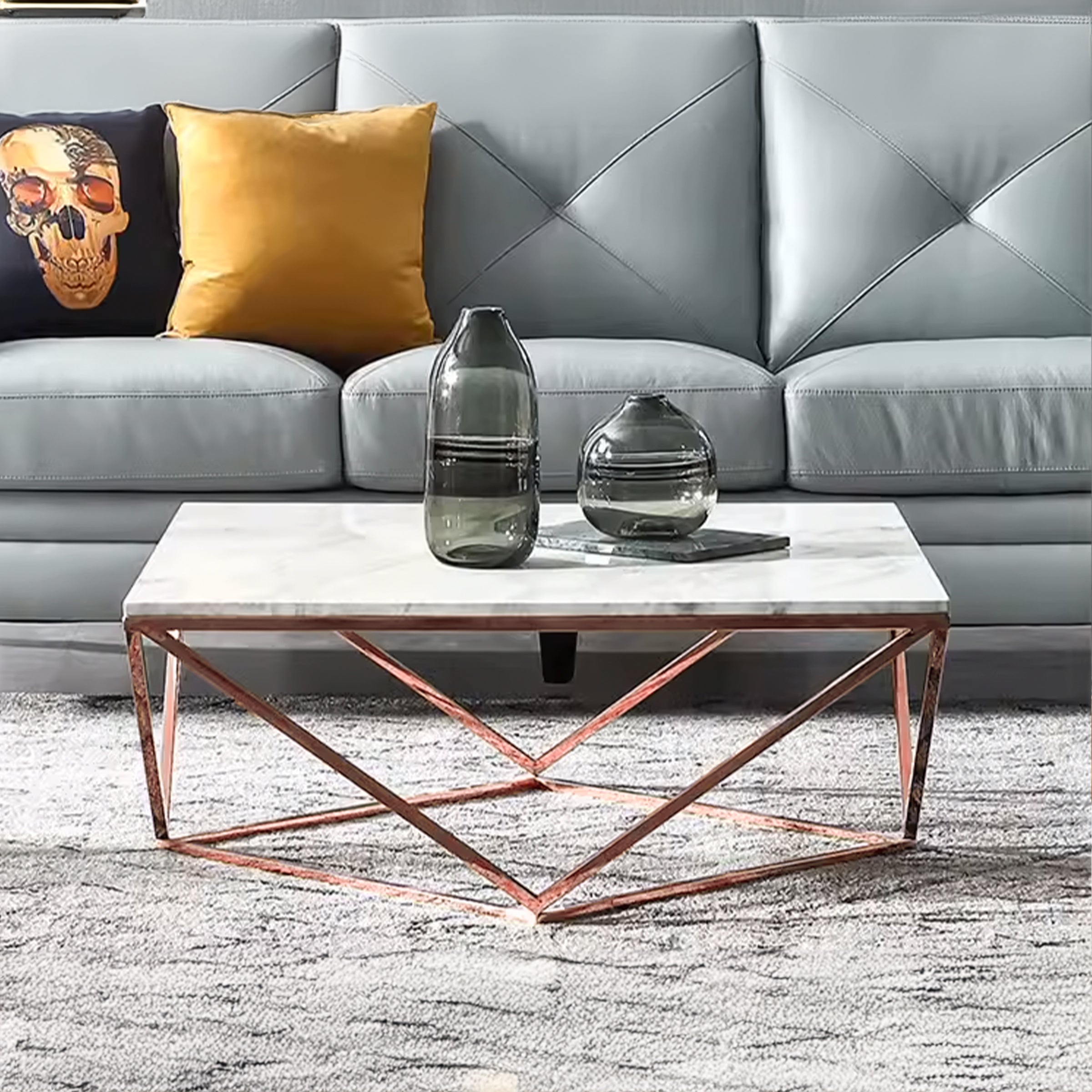 Natural Marble & Stainless Steel Table Bp8809B-R.G - Coffee Tables - ebarza Furniture UAE | Shop Modern Furniture in Abu Dhabi & Dubai - مفروشات ايبازرا في الامارات | تسوق اثاث عصري وديكورات مميزة في دبي وابوظبي