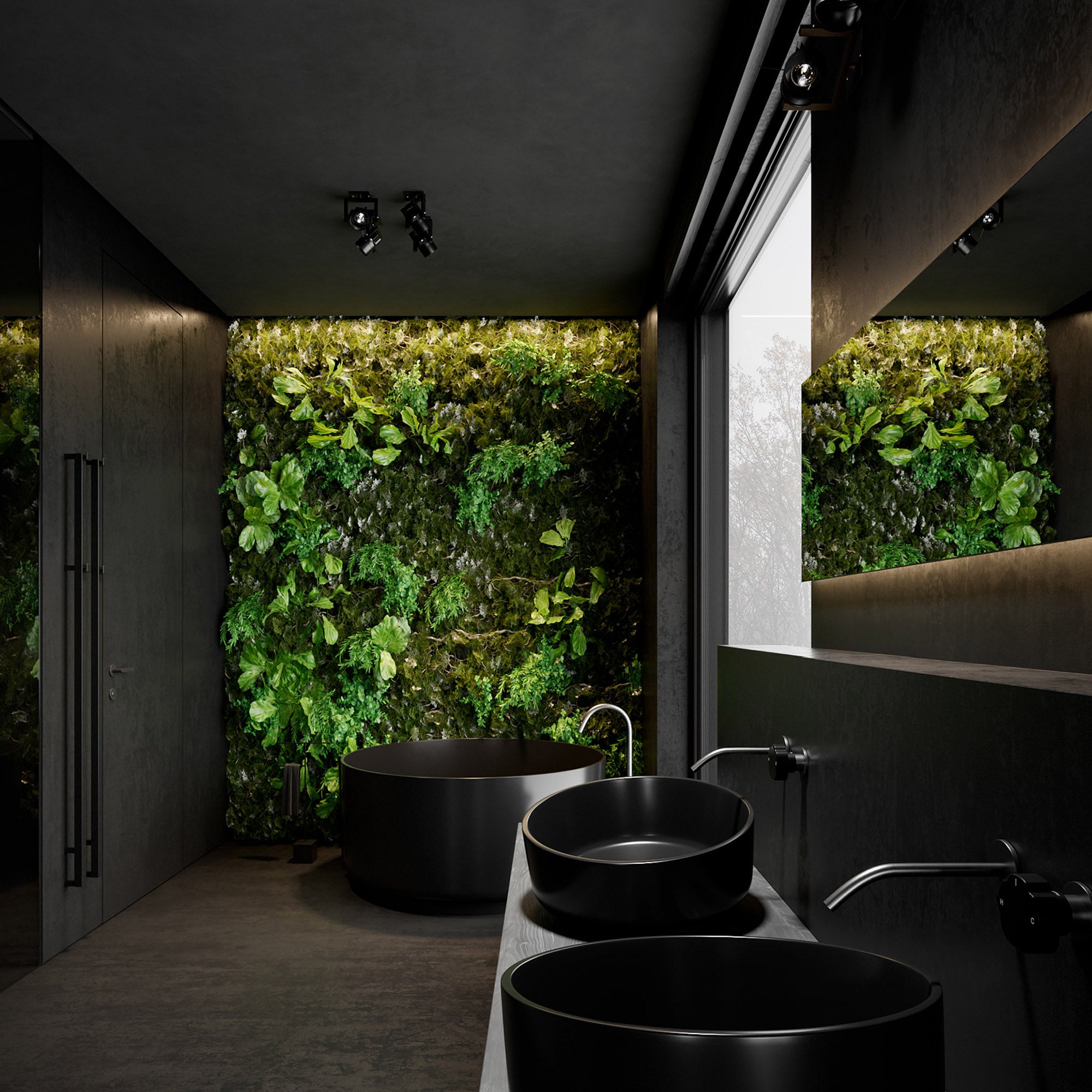 WPC wall panel with BB stitching in Obsidian Black, 122x320cm, designed for interior decoration by BEACON.
