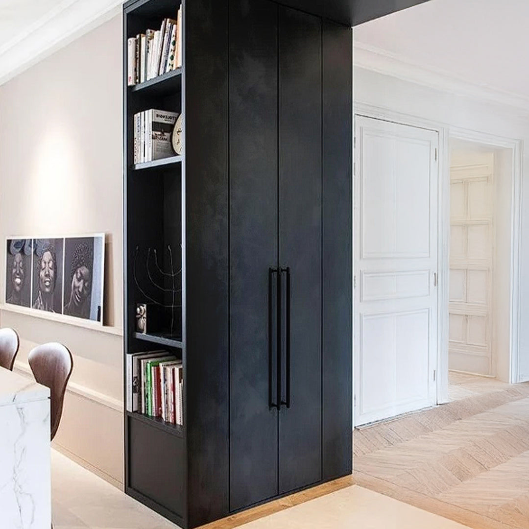 Starry Black WPC wall panel with 350x24 cm multi-purpose decorative slat, 4-side wrapped, for versatile interior decoration.