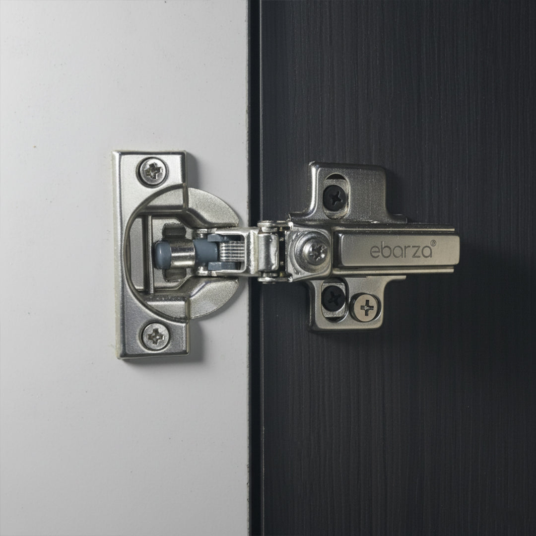 BEACON 35mm cup two-way soft closing inset hinge in 104G and 102G, shown in a close-up of the hinge mechanism.