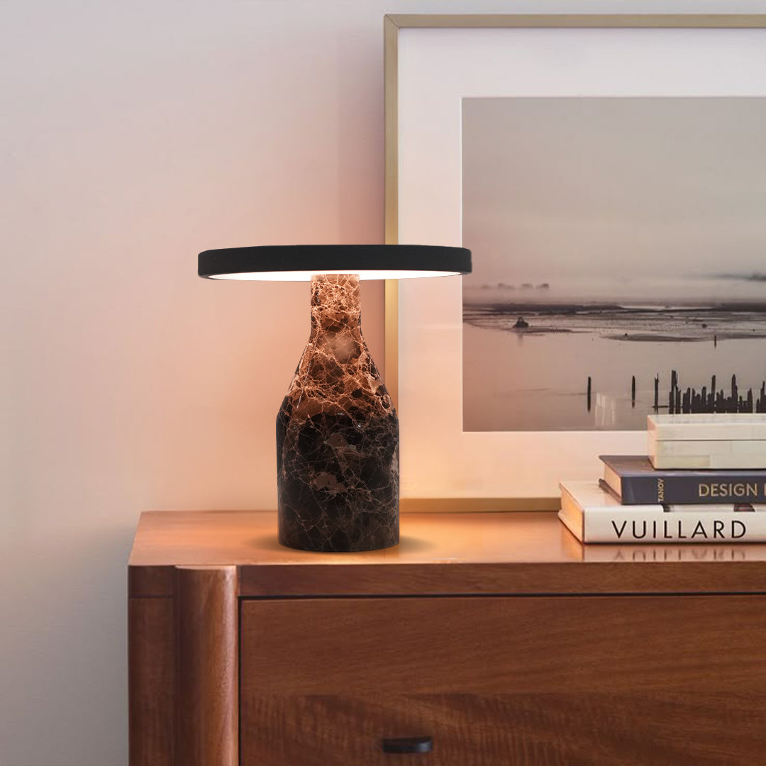 Flat Shape Real Marble Table Lamp - Dark Gray / Coffee OY-2410005HT(DGC) - Desk\table Lamps - ebarza Furniture UAE | Shop Modern Furniture in Abu Dhabi & Dubai - مفروشات ايبازرا في الامارات | تسوق اثاث عصري وديكورات مميزة في دبي وابوظبي