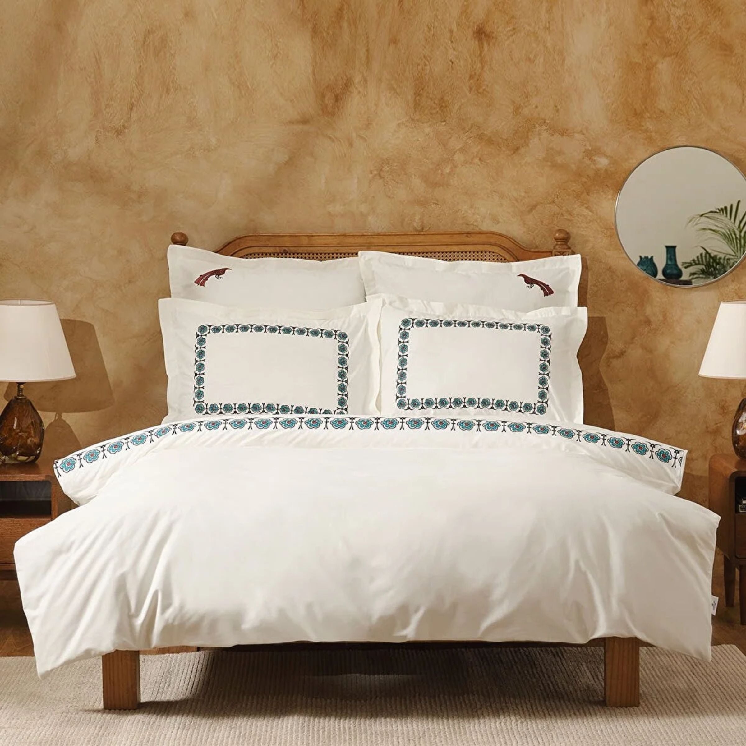 Karaca Home Paye Selcuklu Series Bird Blue 100% Cotton Double Duvet Cover Set 200.20.01.0612 - Bedding - ebarza Furniture UAE | Shop Modern Furniture in Abu Dhabi & Dubai - مفروشات ايبازرا في الامارات | تسوق اثاث عصري وديكورات مميزة في دبي وابوظبي
