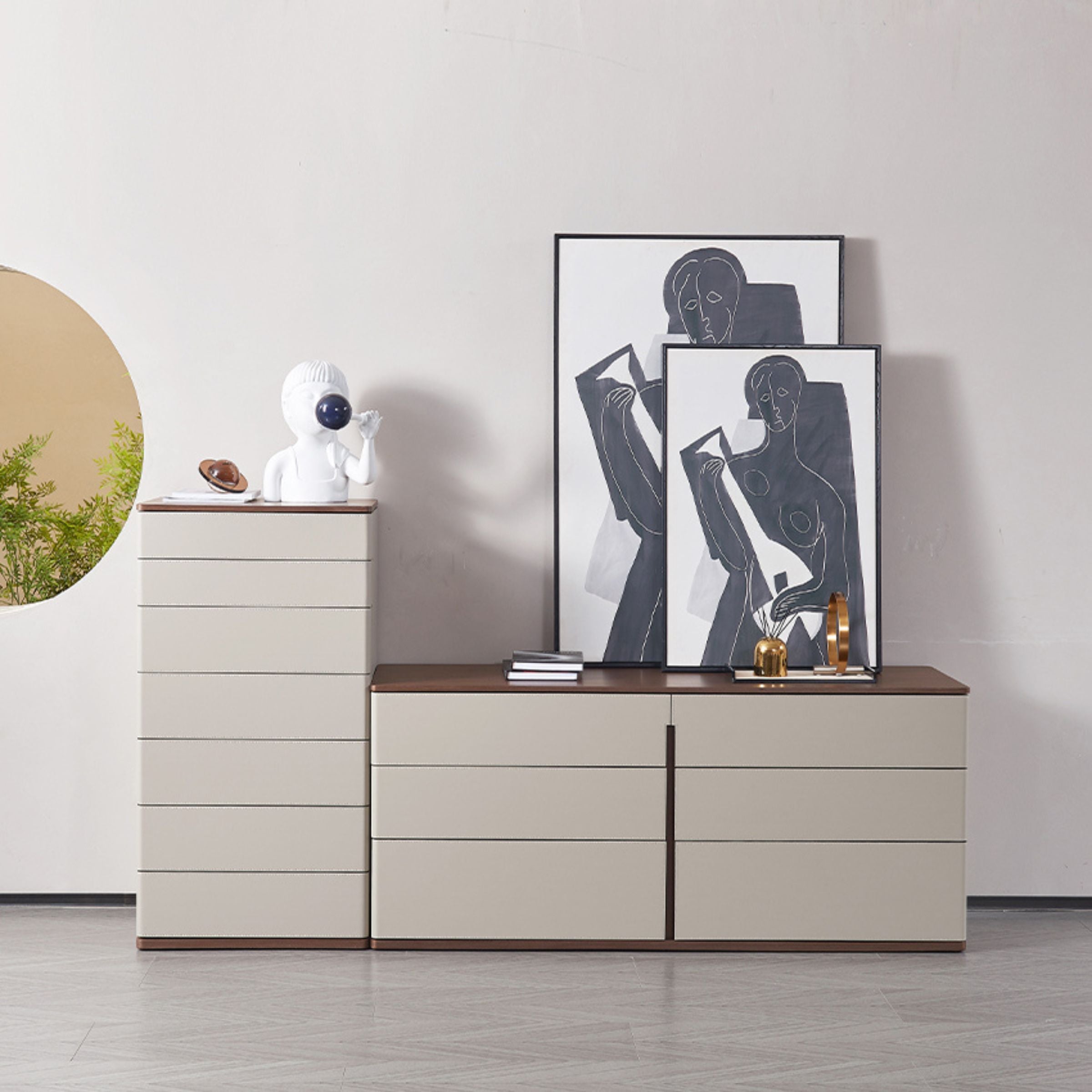 Pre-order 35 Days Delivery Mycroft Wenge Saddle Leather Cabinet MLL-T03 - Cabinets - ebarza Furniture UAE | Shop Modern Furniture in Abu Dhabi & Dubai - مفروشات ايبازرا في الامارات | تسوق اثاث عصري وديكورات مميزة في دبي وابوظبي