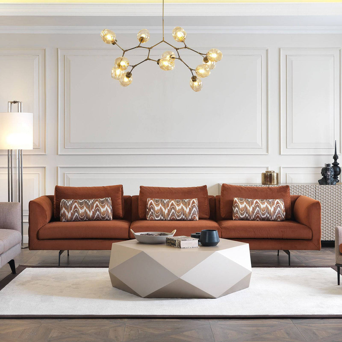 YOL LIVING Vittoria 4-seater sofa set with plush cushions, modern design, in a living room setting.