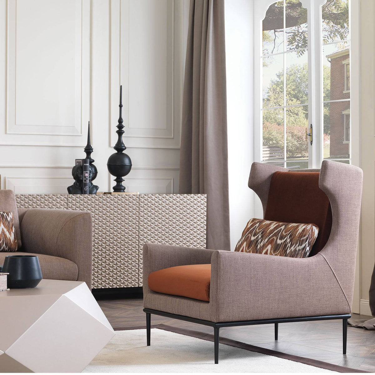 YOL LIVING Vittoria 4-seater sofa set with plush cushions and modern design, featuring a stylish fabric upholstery in a cozy living room setting.
