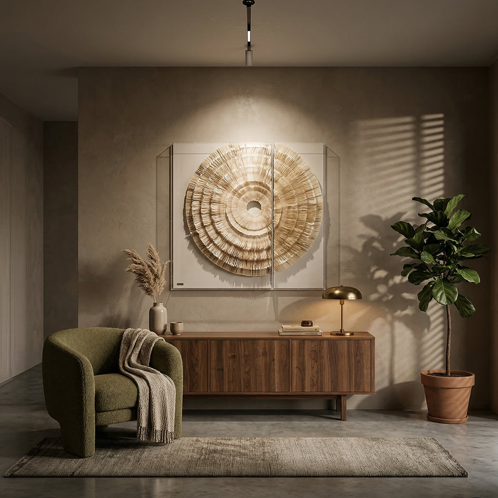 Handmade wall art painting with abstract design in warm tones, created by BEACON, measuring W40*H120 for modern interior decor.