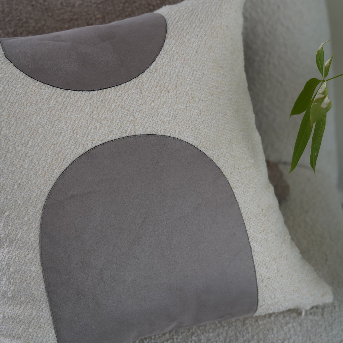 Ebarza Buck Patchwork Cushion in 45x45cm, beige and brown fabric with quilted design, decorative home cushion by BEACON.