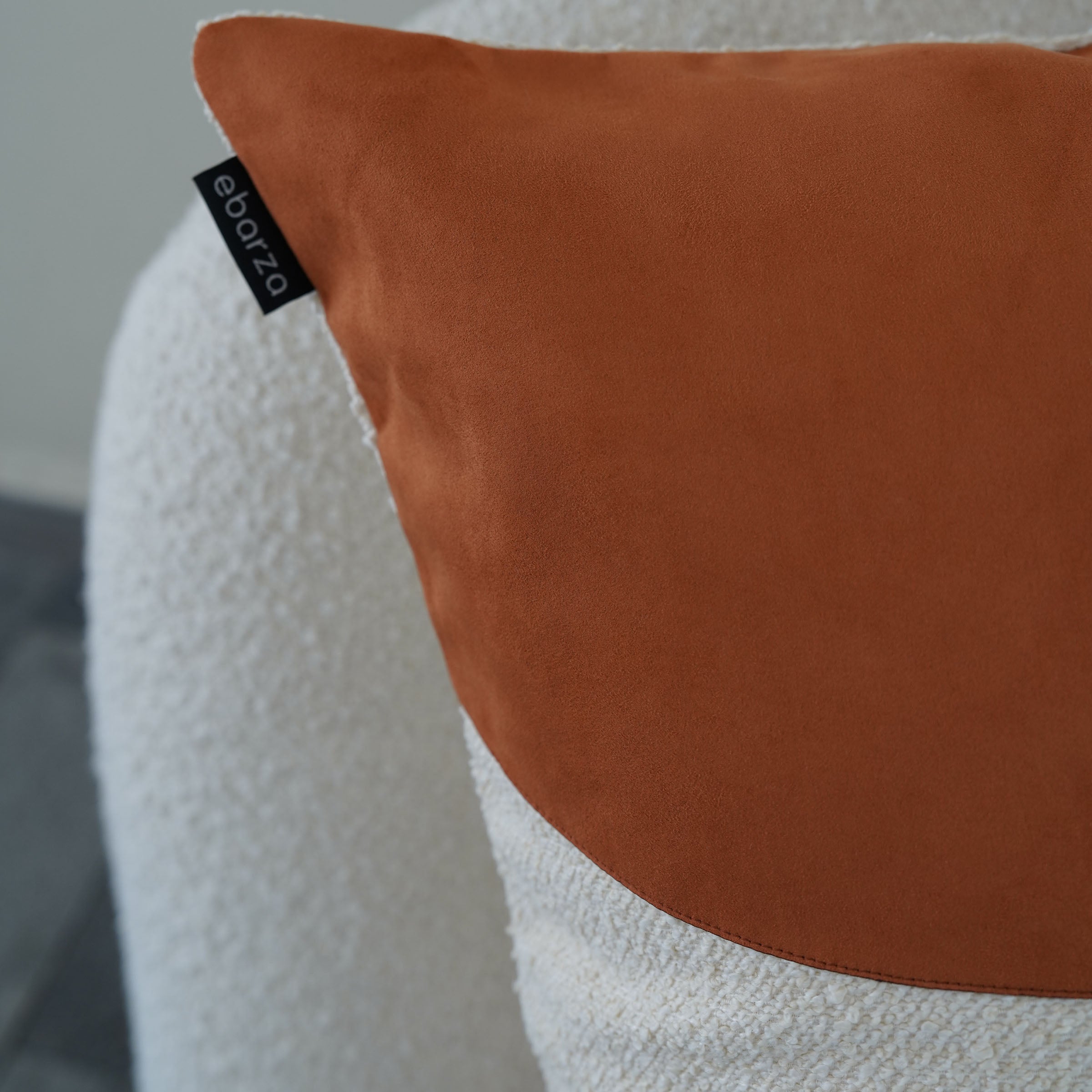 Ebarza Maka patchwork cushion, 45x45cm, beige and brown fabric with textured design, by BEACON brand.