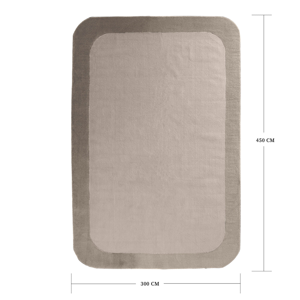 450x300 cm handmade rounded corner rug, COOL HALI FRAME-02 design in neutral tones