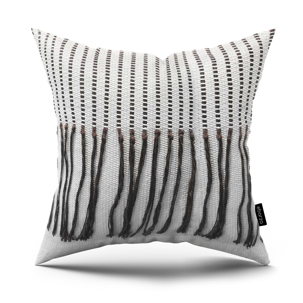 White and brown 45x45 cm tassel cushion by BEACON featuring decorative tassels and soft fabric for cozy home decor.