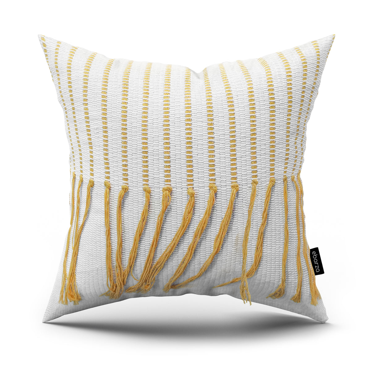 White and orange 45x45 cm tassel cushion from BEACON, featuring decorative tassels on a soft fabric cushion.