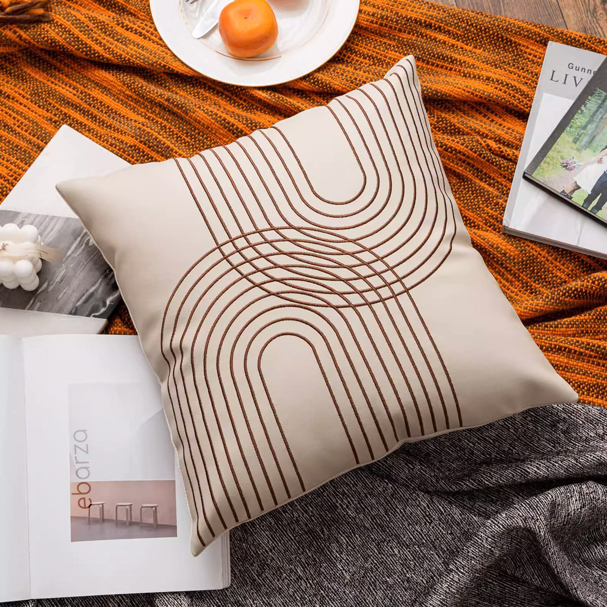 45x45 cm Type Leather Cushion KD2351U - Brwn&Beige - Cushions - ebarza Furniture UAE | Shop Modern Furniture in Abu Dhabi & Dubai - مفروشات ايبازرا في الامارات | تسوق اثاث عصري وديكورات مميزة في دبي وابوظبي