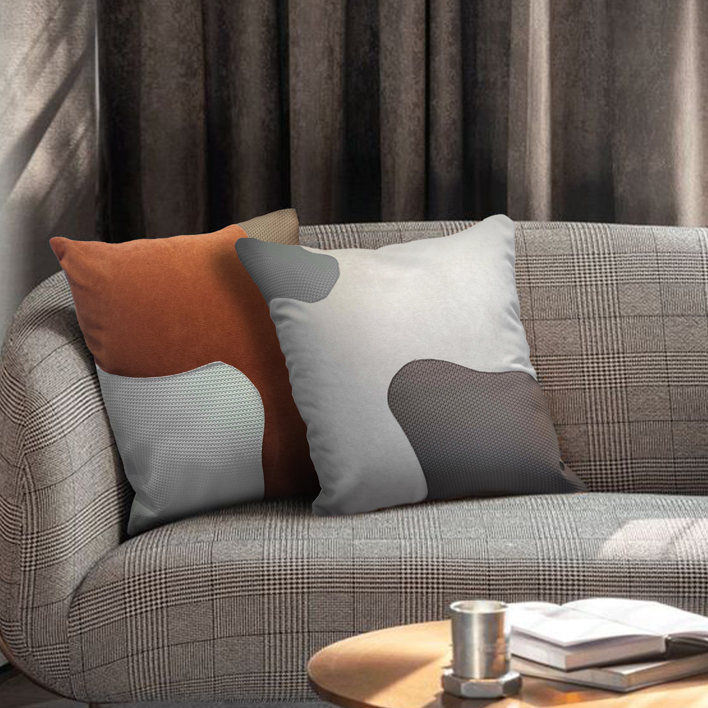 53x53Cm Patchwork Cushion KD2356 -GREY&WHITE - Cushions - ebarza Furniture UAE | Shop Modern Furniture in Abu Dhabi & Dubai - مفروشات ايبازرا في الامارات | تسوق اثاث عصري وديكورات مميزة في دبي وابوظبي